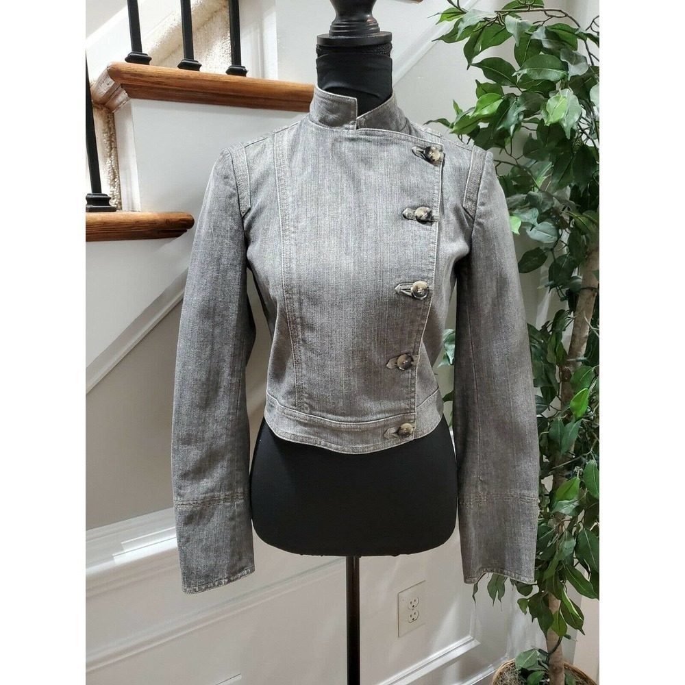Theory Women's Gray Cotton Long Sleeve Buttons Foldover Collar jacket